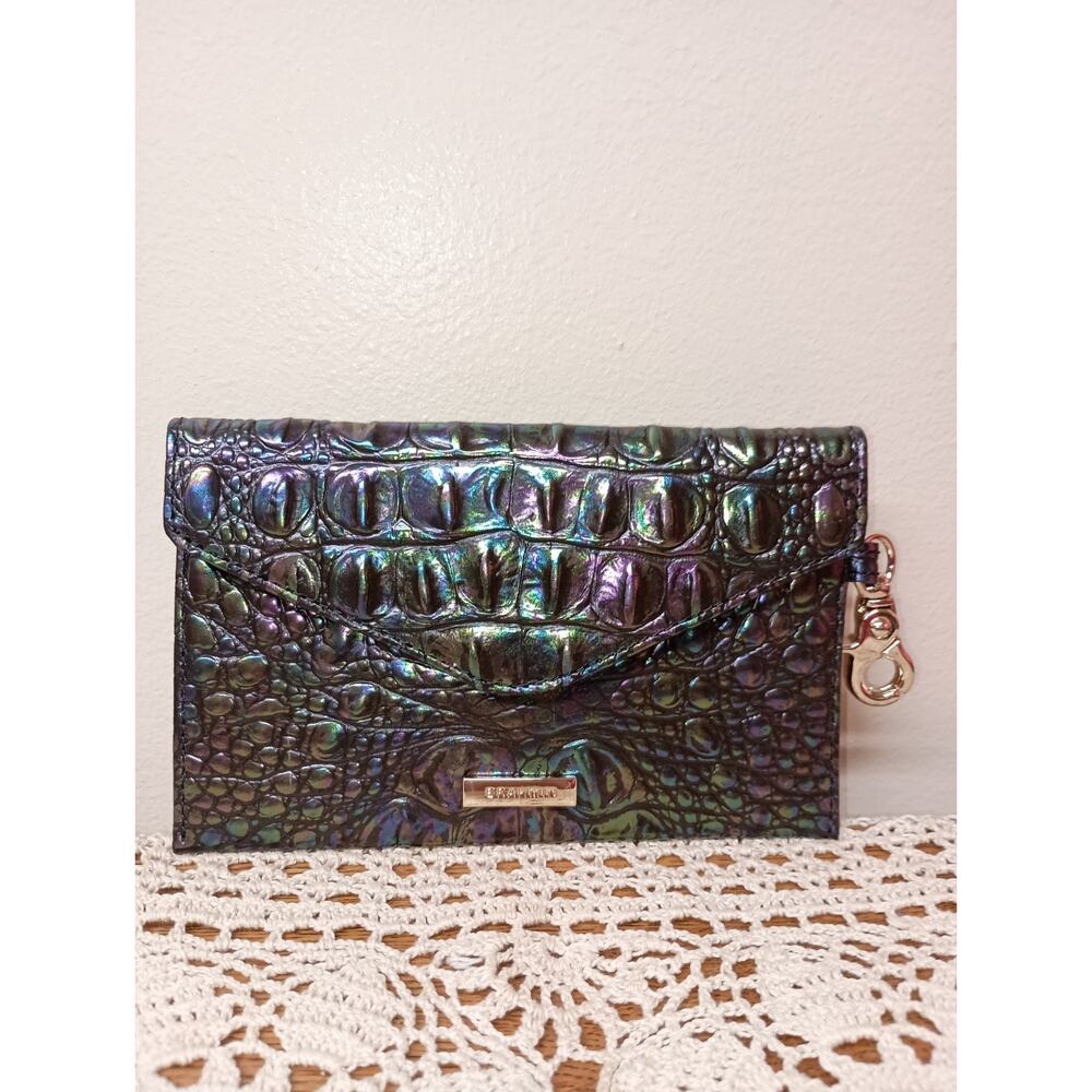 Brahmin Black Pearl Mask Croc Embossed Melbourne Mini Envelope Leather Case